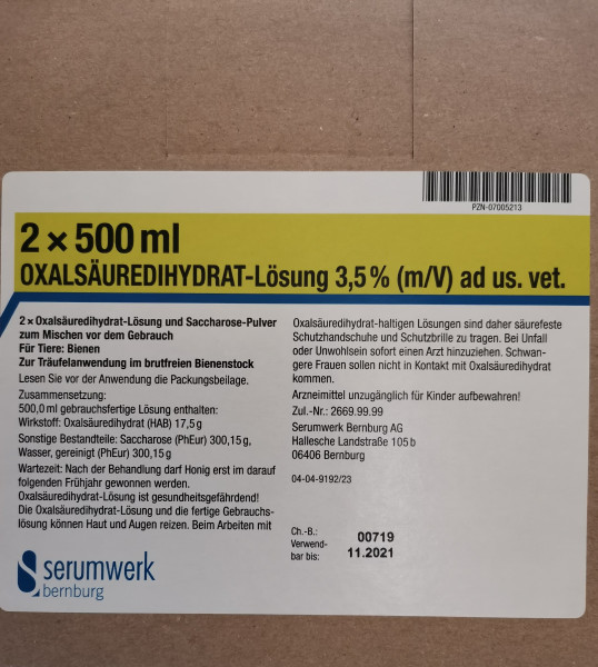 Oxalsäuredihydraht Lösung 3,5% für 2x500 ml Lösung